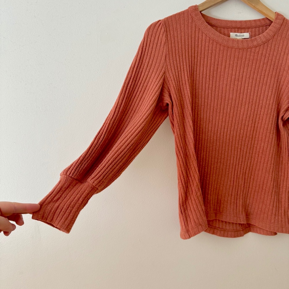 Madewell Ribbed Balloon Sleeve Blouse Burnt Orange Red Terra Cotta Small - Picture 5 of 7